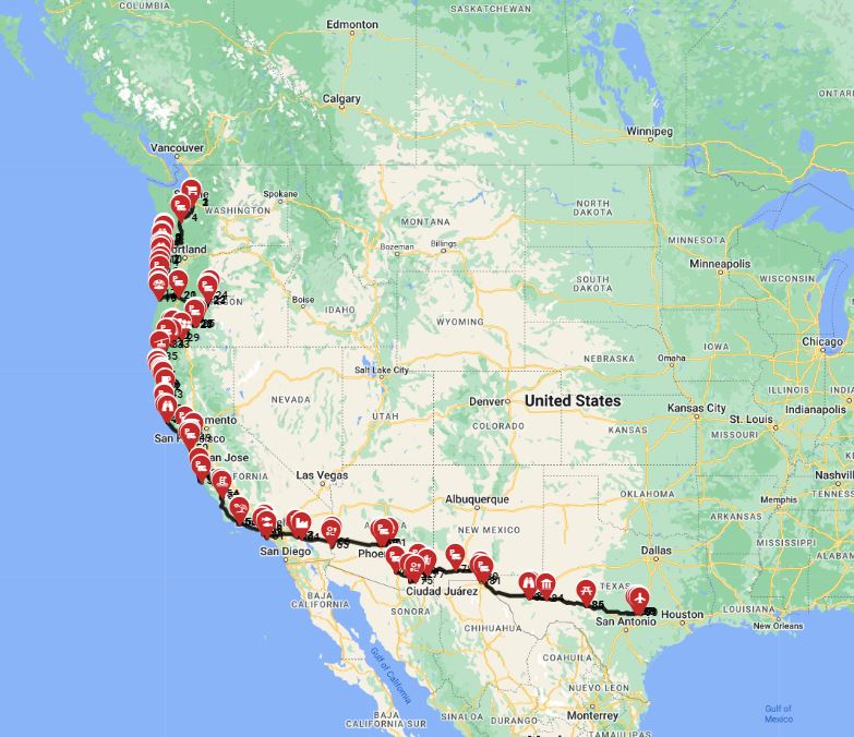 RV trip planner route from Seattle to Austin motorhome road trip plan